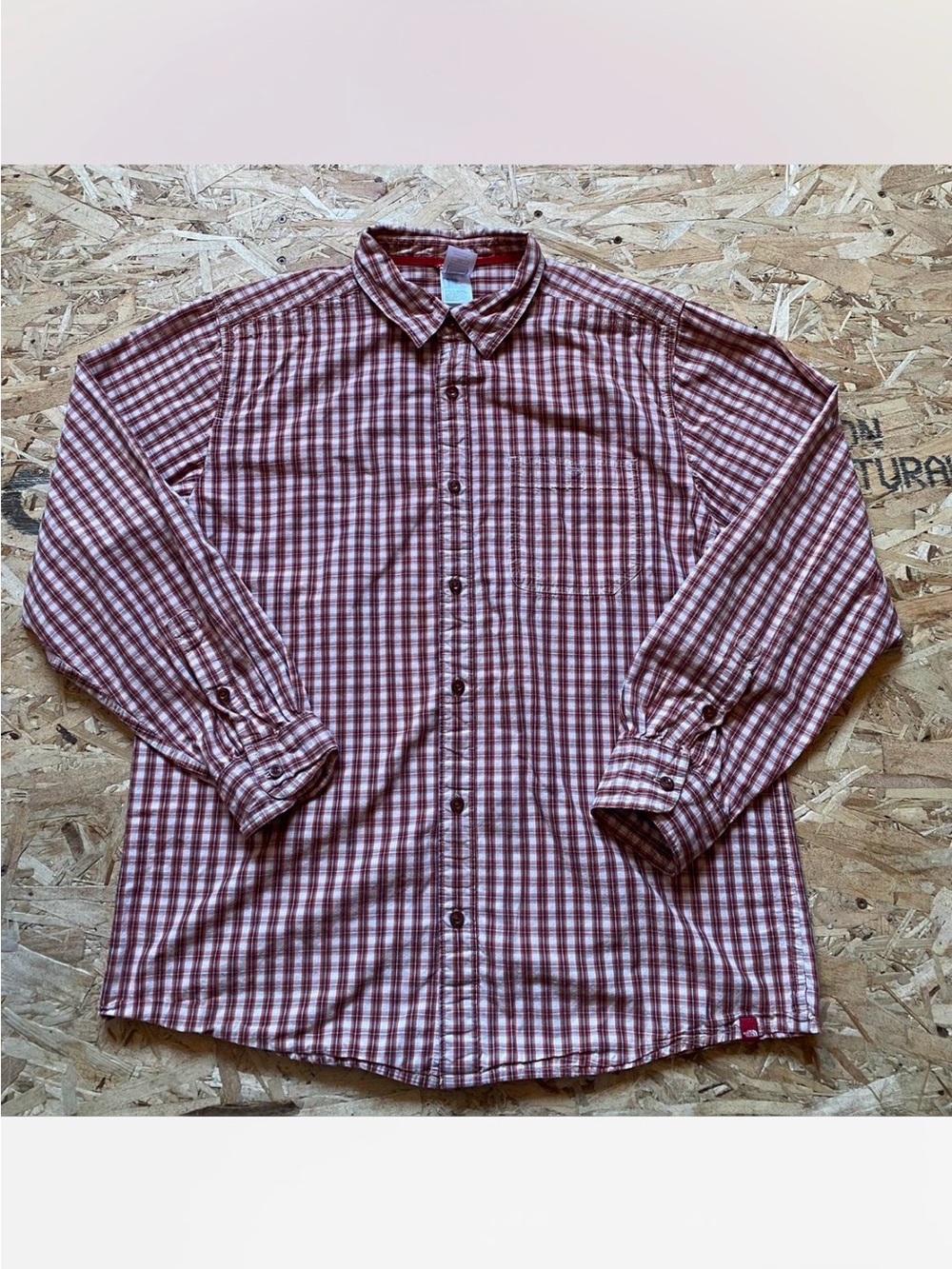 The North Face Men's Red and White Checked Button-Down Shirt